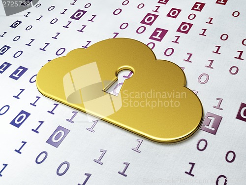 Image of Cloud technology concept: Golden Cloud With Keyhole on Binary Code background
