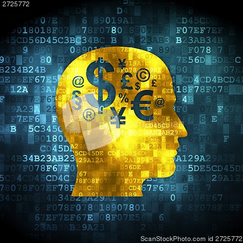 Image of Head With Finance Symbol on digital background