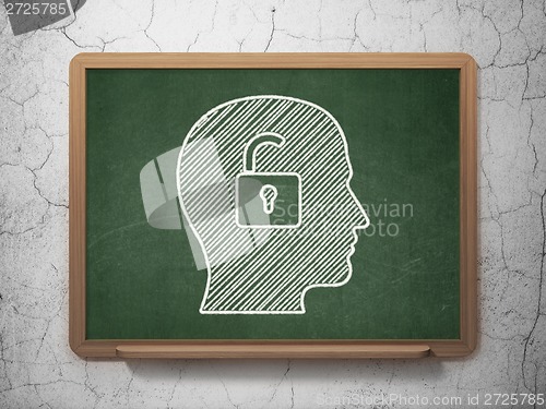 Image of Finance concept: Head With Padlock on chalkboard background