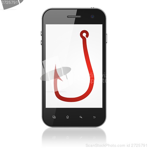 Image of Safety concept: Fishing Hook on smartphone
