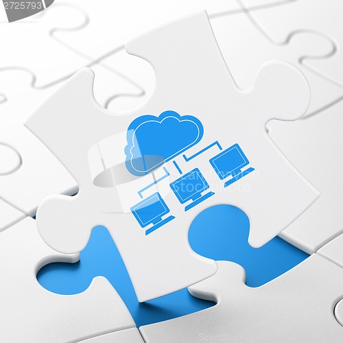 Image of Cloud technology concept: Network on puzzle background