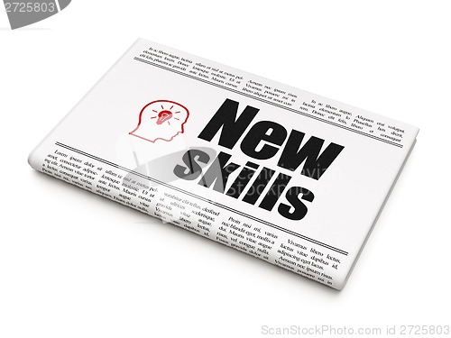Image of Education concept: newspaper New Skills and Head With Lightbulb