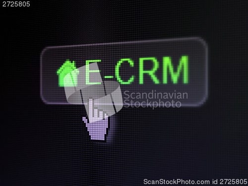 Image of Finance concept: E-CRM and Home on digital button background