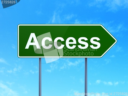 Image of Protection concept: Access on road sign background