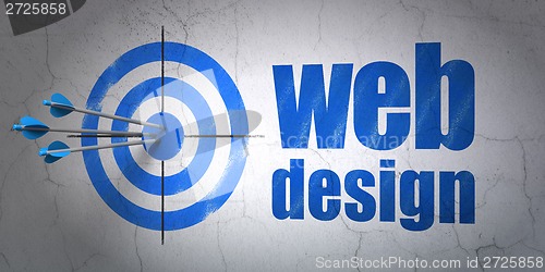 Image of Web design concept: target and Web Design on wall background