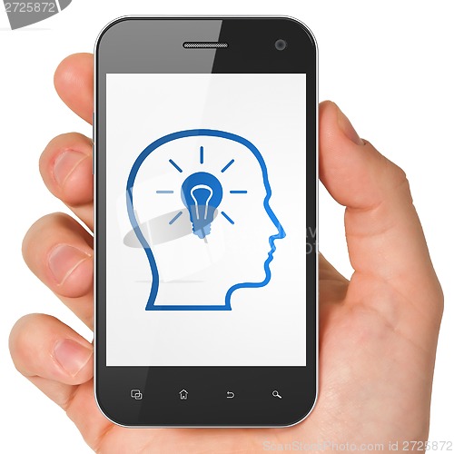 Image of Business concept: Head With Lightbulb on smartphone