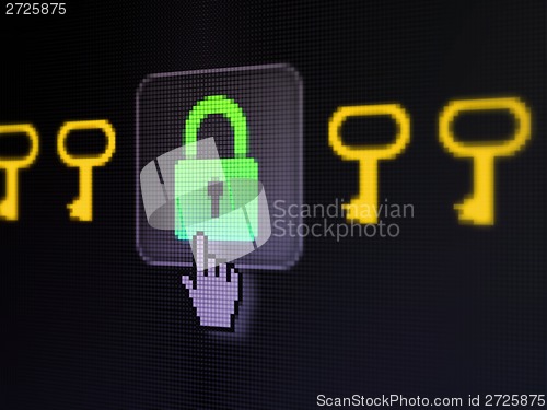 Image of Safety concept: Padlock And Key on digital computer screen