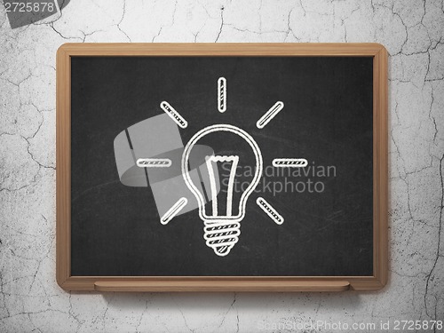 Image of Business concept: Light Bulb on chalkboard background