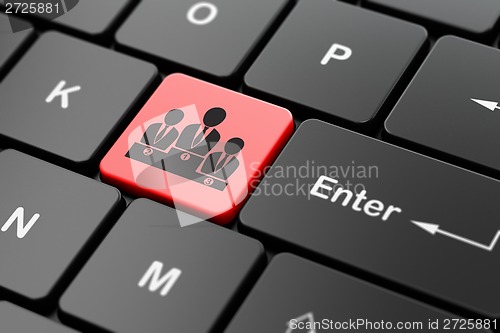 Image of Advertising concept: Business Team on computer keyboard background