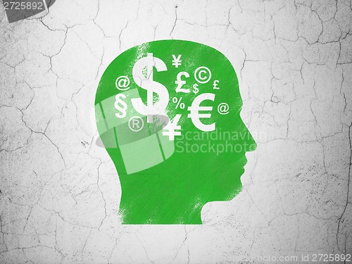 Image of Advertising concept: Head With Finance Symbol on wall background