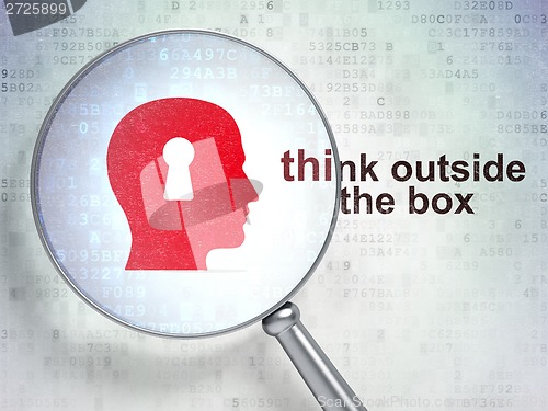Image of Head With Keyhole and Think outside The box optical glass
