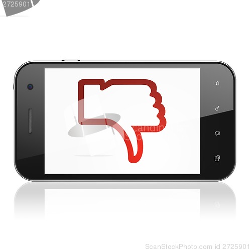 Image of Social network concept: Thumb Down on smartphone