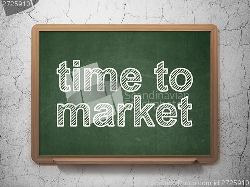 Image of Timeline concept: Time to Market on chalkboard background