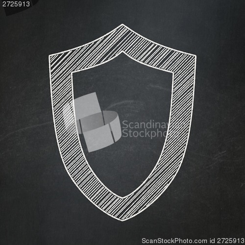 Image of Security concept: Contoured Shield on chalkboard background