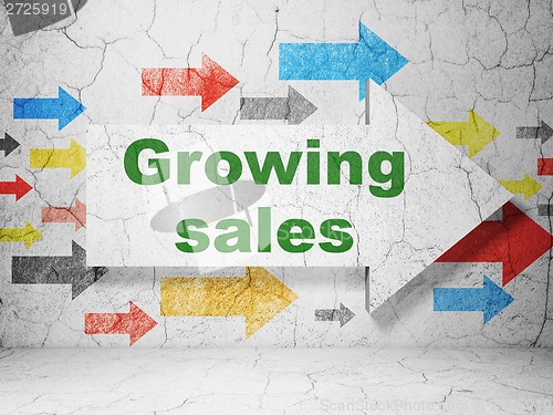Image of Business concept: arrow with Growing Sales on grunge wall background