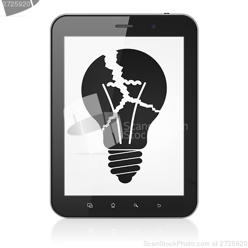 Image of Finance concept: Light Bulb on tablet pc computer