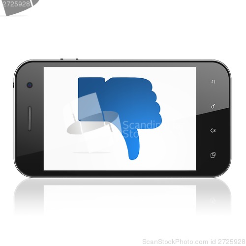 Image of Social media concept: Thumb Down on smartphone
