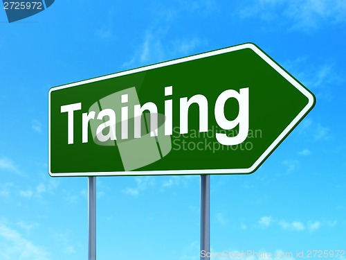 Image of Education concept: Training on road sign background