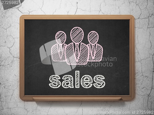 Image of Advertising concept: Business People and Sales on chalkboard background