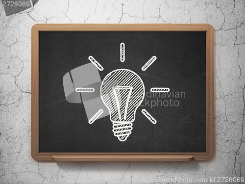 Image of Business concept: Light Bulb on chalkboard background