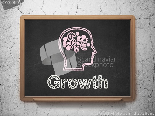 Image of Business concept: Head With Finance Symbol and Growth on chalkboard background
