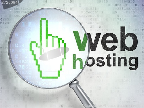 Image of Mouse Cursor and Web Hosting with optical glass