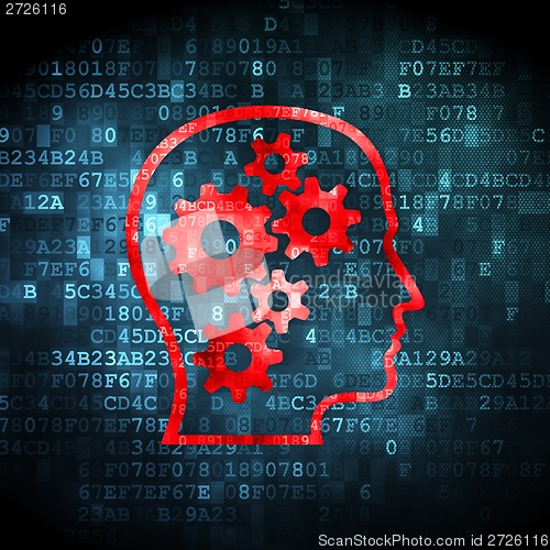 Image of Education concept: Head With Gears on digital background