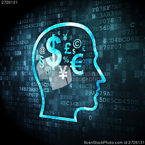 Image of Business concept: Head With Finance Symbol on digital background