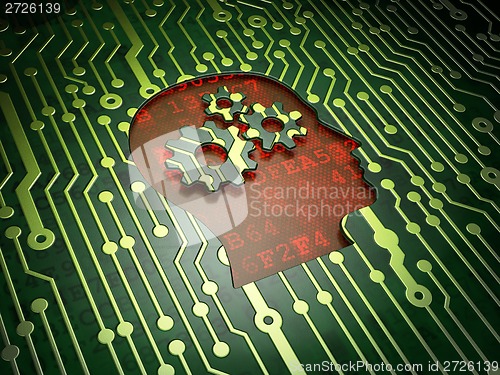 Image of Marketing concept: Head With Gears on circuit board background
