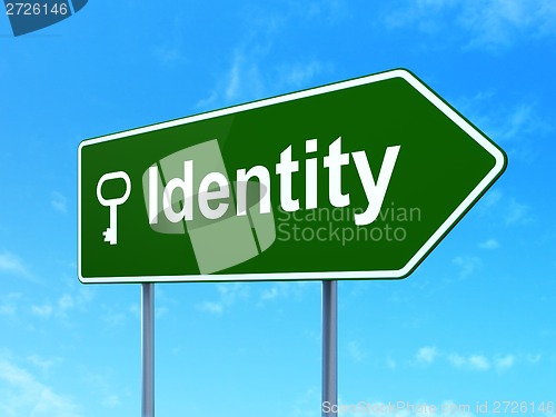 Image of Security concept: Identity and Key on road sign background