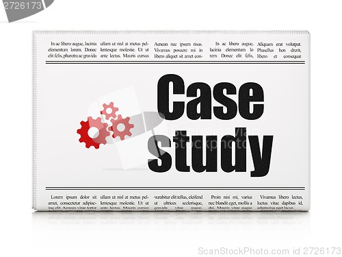 Image of Education concept: newspaper with Case Study and Gears