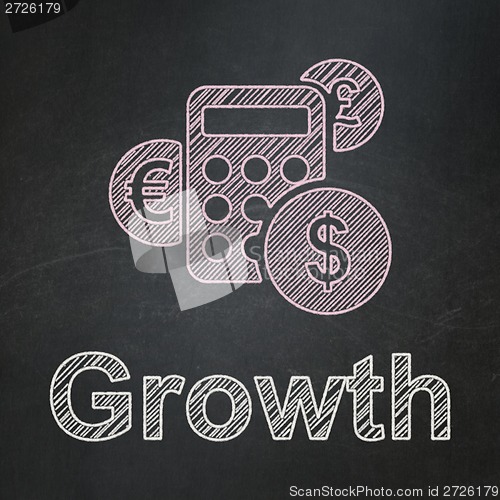 Image of Finance concept: Calculator and Growth on chalkboard background