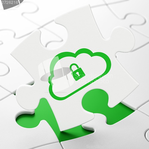 Image of Computing concept: Cloud With Padlock on puzzle background