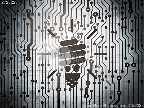 Image of Finance concept: circuit board with Energy Saving Lamp