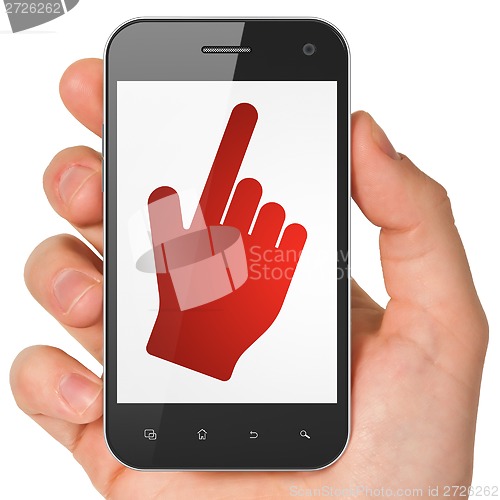 Image of Social media concept: Mouse Cursor on smartphone