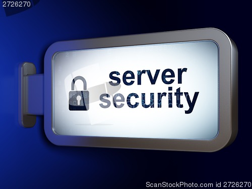 Image of Server Security and Closed Padlock on billboard background
