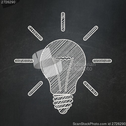 Image of Business concept: Light Bulb on chalkboard background