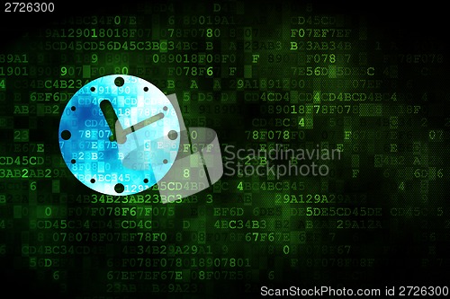 Image of Timeline concept: Clock on digital background