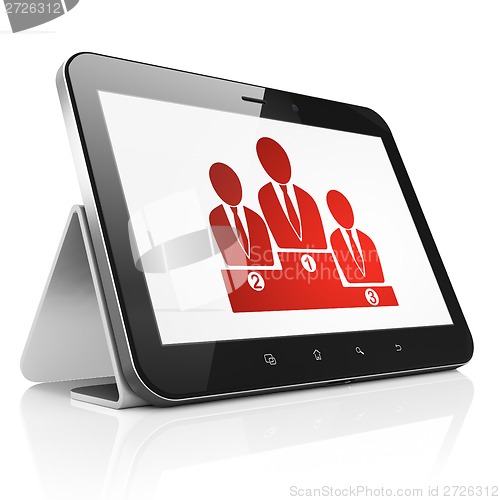 Image of Marketing concept: Business Team on tablet pc computer