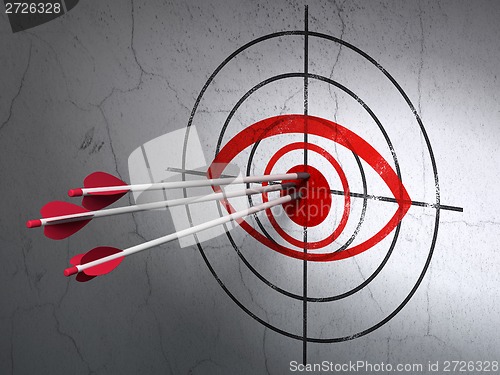Image of Safety concept: arrows in Eye target on wall background