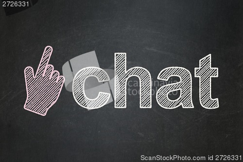 Image of Web development concept: Mouse Cursor and Chat on chalkboard background