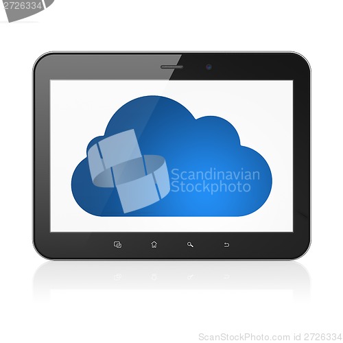 Image of Networking concept: Cloud on tablet pc computer