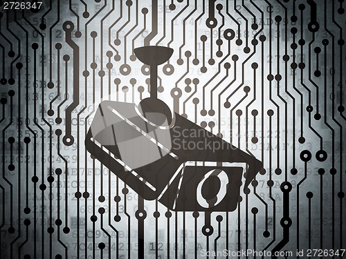 Image of Security concept: circuit board with Cctv Camera