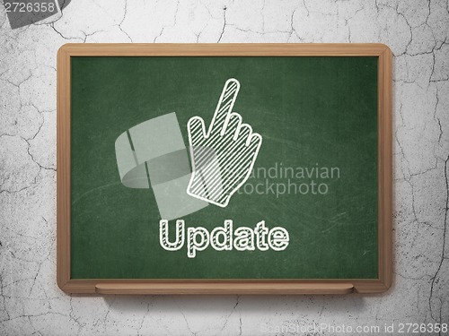 Image of Web development concept: Mouse Cursor and Update on chalkboard background