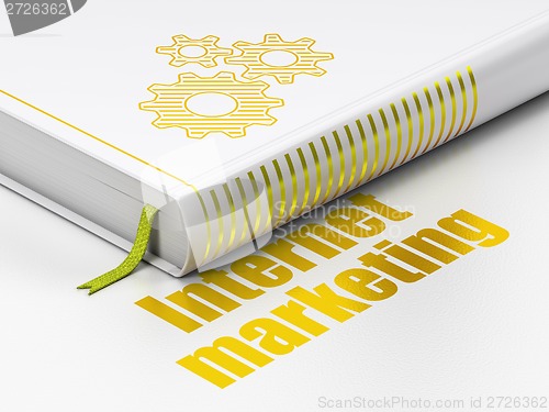 Image of Advertising concept: book Gears, Internet Marketing on white background