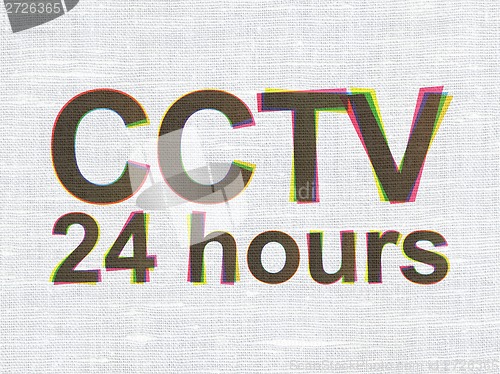 Image of Security concept: CCTV 24 hours on fabric texture background