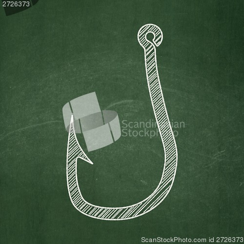 Image of Privacy concept: Fishing Hook on chalkboard background