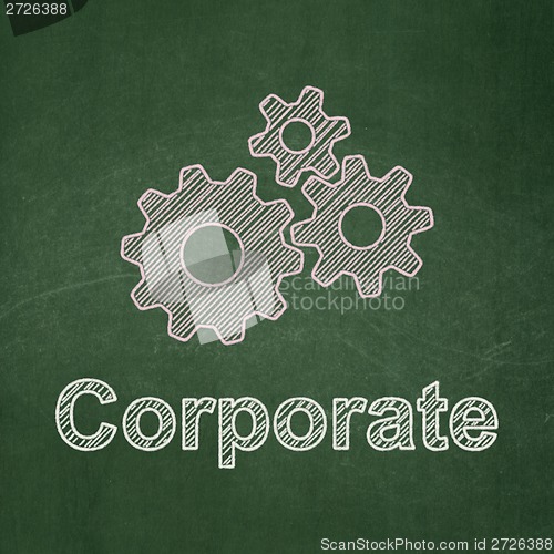 Image of Business concept: Gears and Corporate on chalkboard background