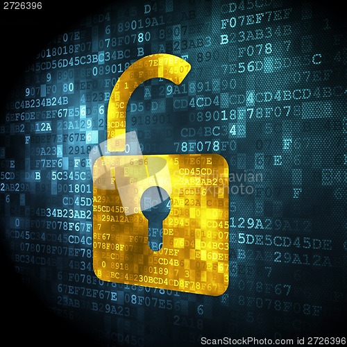 Image of Data concept: Opened Padlock on digital background