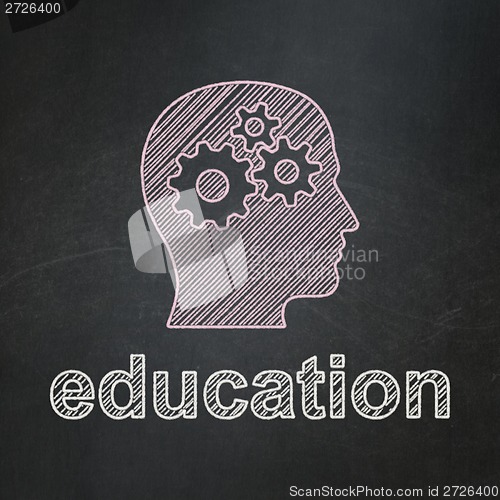 Image of Head With Gears and Education on chalkboard background